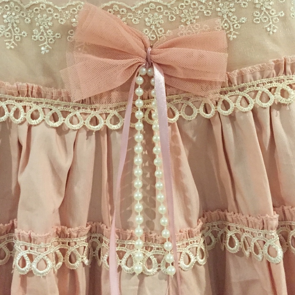 SOLD Lolita Elegant Pink Lace Trimmed Skirt - Picture 3 of 4